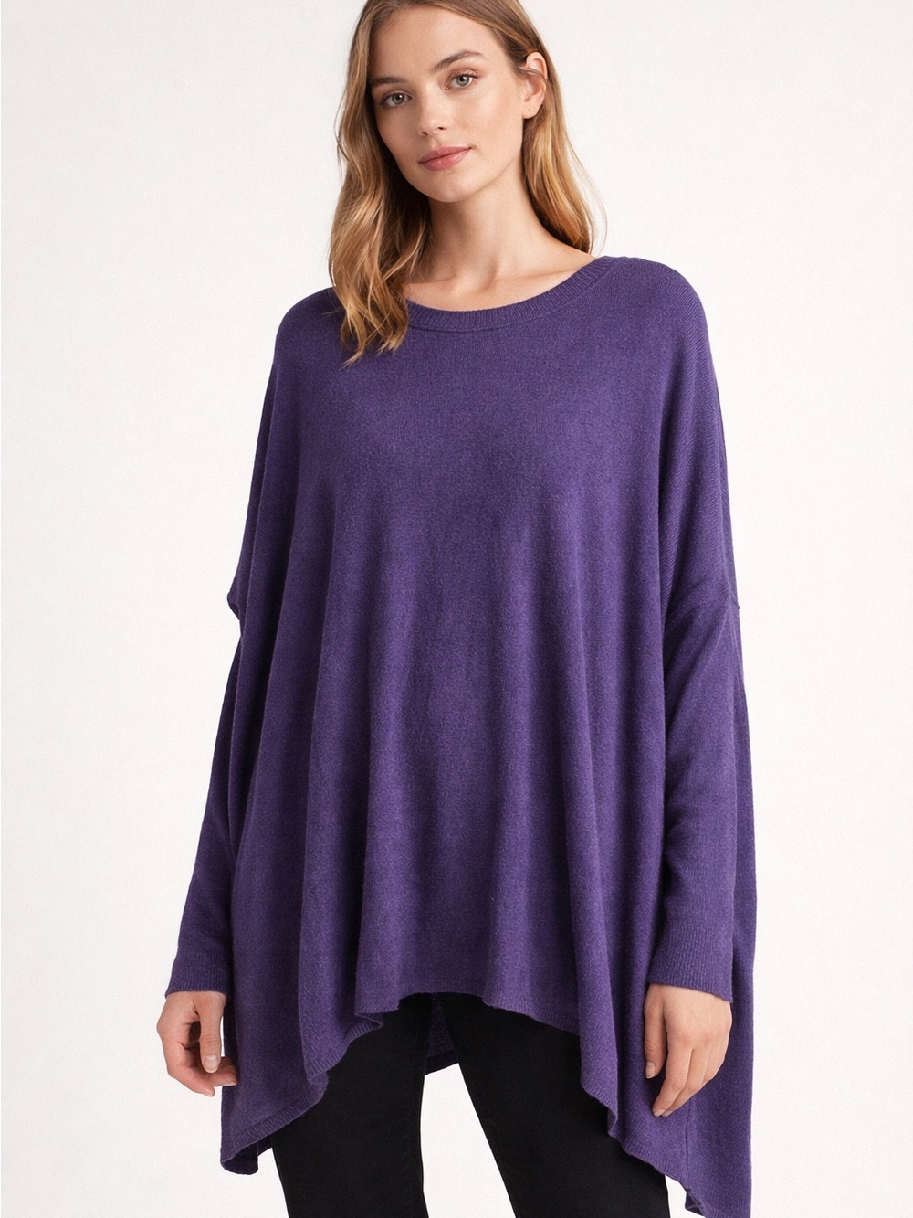 Eileen Fisher Oversized Purple Sweater Tunic XS Quiet Luxury Old Money Relaxed